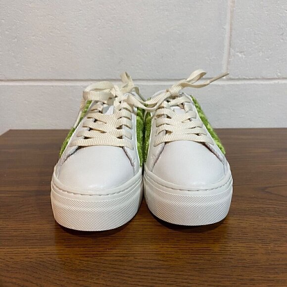 Soludos Women Ibiza Platform Leather Sneaker Green Embroidered Spiral Groovy Fun - Picture 3 of 8